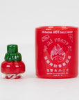 Handmade Sriracha Sauce Puffco Proxy Core glass attachment with red body, green cap, and white graphics