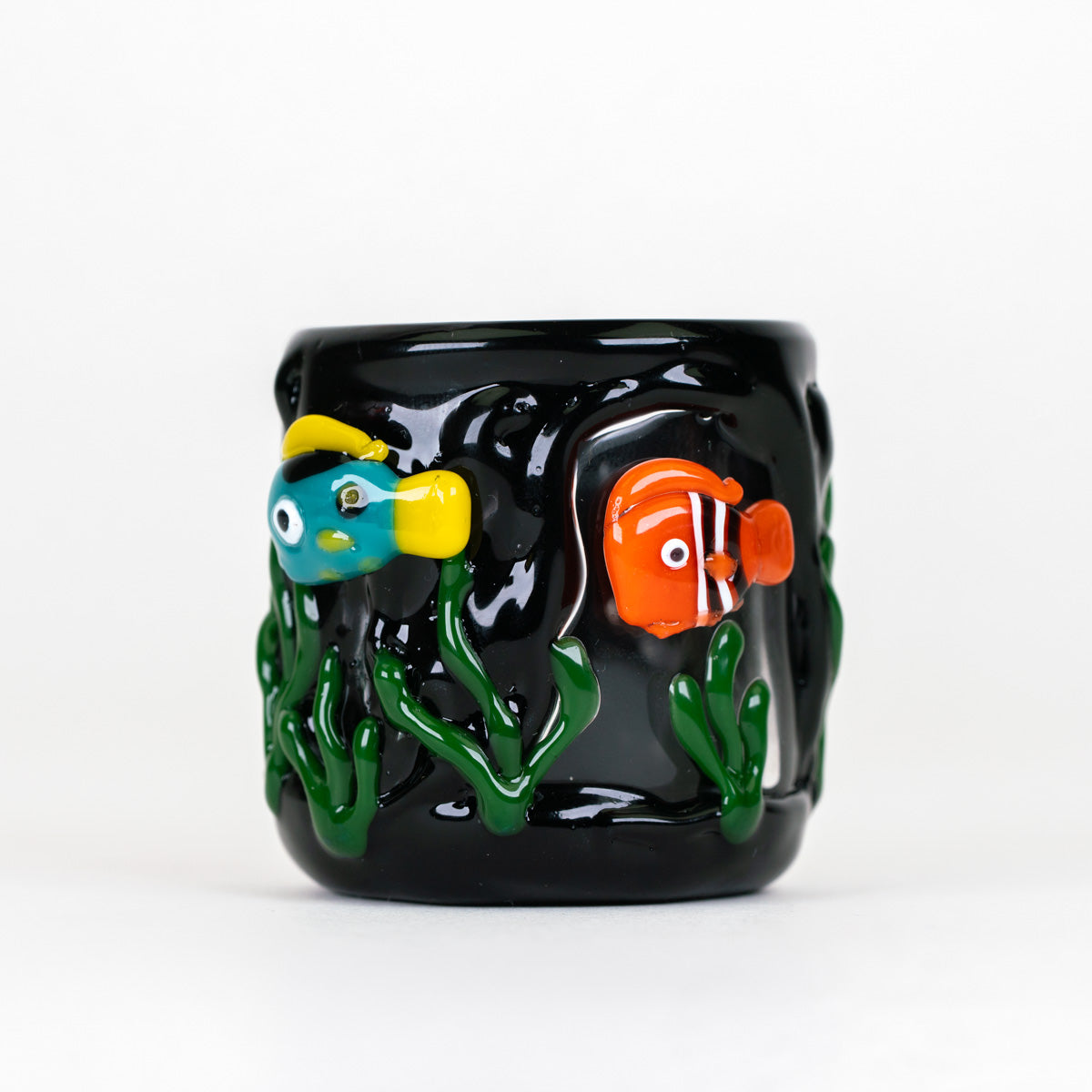 Handmade Under the Sea Puffco Proxy Core glass attachment with orange clownfish and green aquatic plants