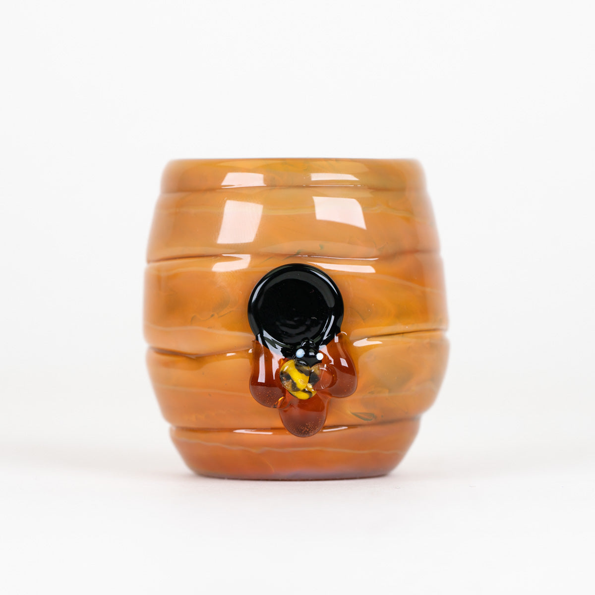 Handmade Save the Bees Puffco Proxy Core glass attachment with golden honey tones and sculpted bee detail