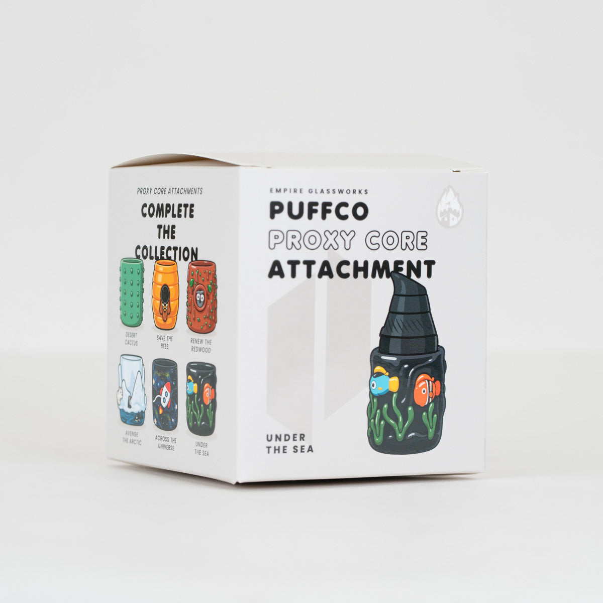 Puffco Proxy Core glass attachment by Empire Glassworks featuring colorful tropical fish and sculpted sea plants
